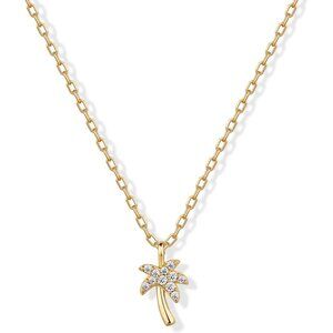 Women's Palm Tree Gold Plated Pendant Dainty Cubic Zirconia Chain Necklace